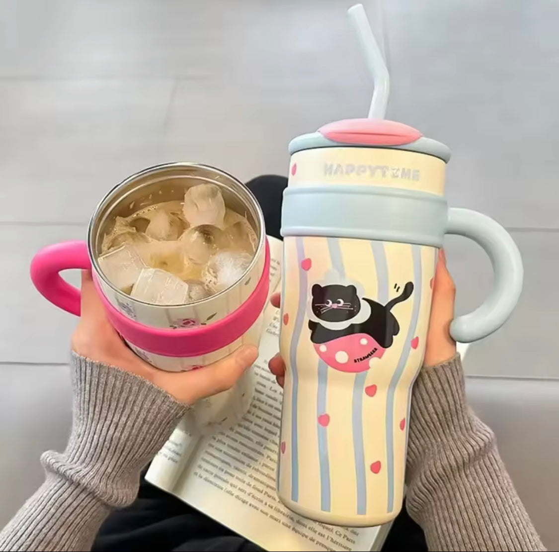 1200ml Cute Stainless Steel Tumbler With Straw, Cute Thermos Water Bottle, Outdoor Coffee Travel Mug 1200ml Cute Stainless Steel Tumbler With Straw, Cute Thermos Water Bottle, Outdoor Coffee Travel Mug